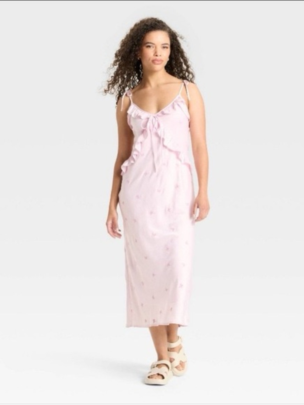 Wild Fable Satin Pink Slip dress with Ruffle Trim